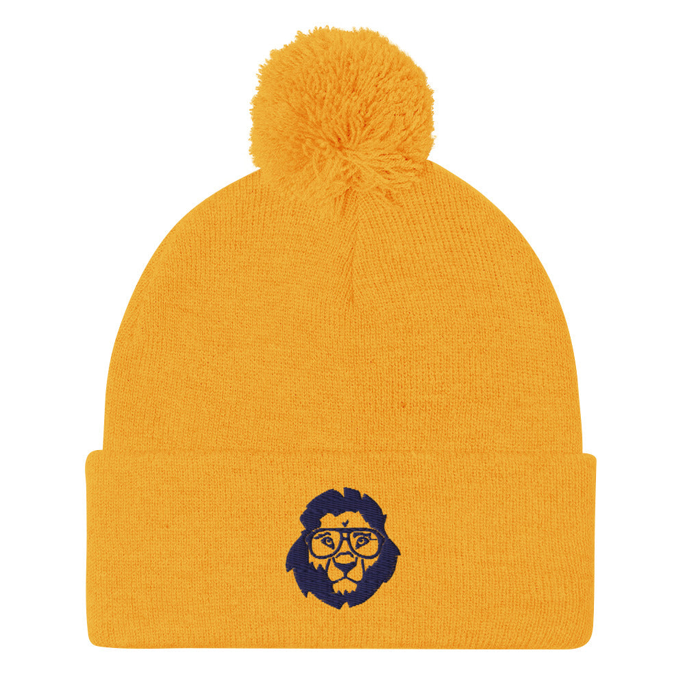 Stately Lion Logo Pom-Pom Beanie