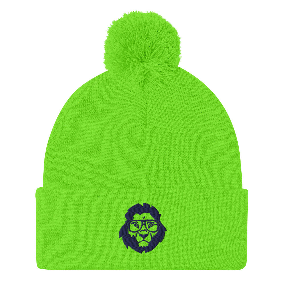 Stately Lion Logo Pom-Pom Beanie