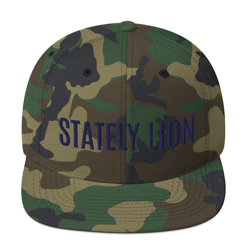 Stately Lion Script Snapback Hat