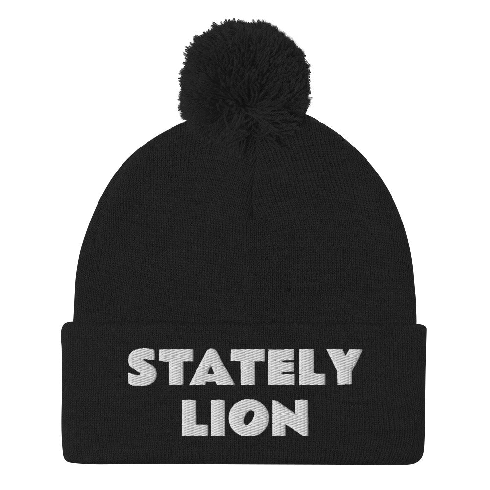 Stately Lion Pom-Pom Beanie