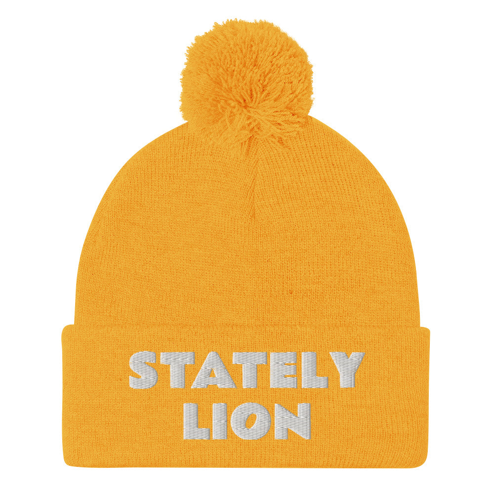 Stately Lion Pom-Pom Beanie