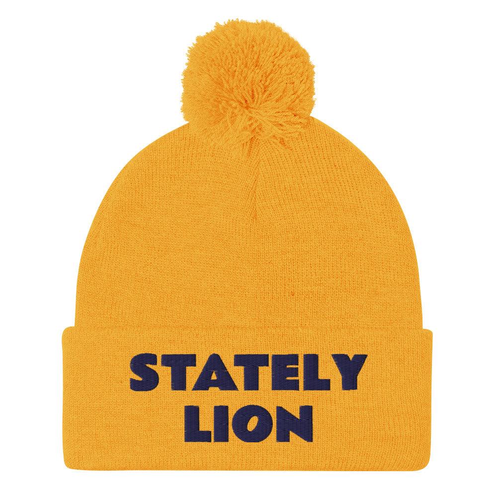 Stately Lion Pom-Pom Beanie