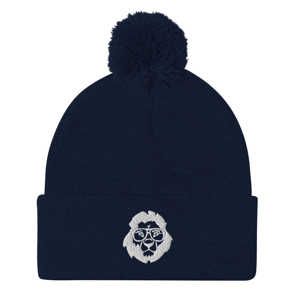 Stately Lion Logo Pom-Pom Beanie