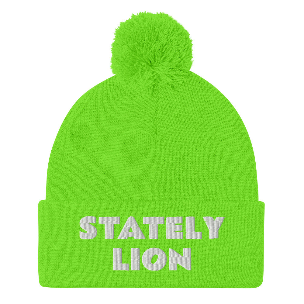 Stately Lion Pom-Pom Beanie