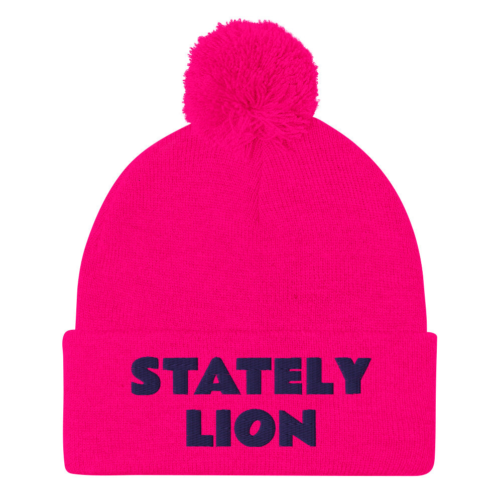 Stately Lion Pom-Pom Beanie